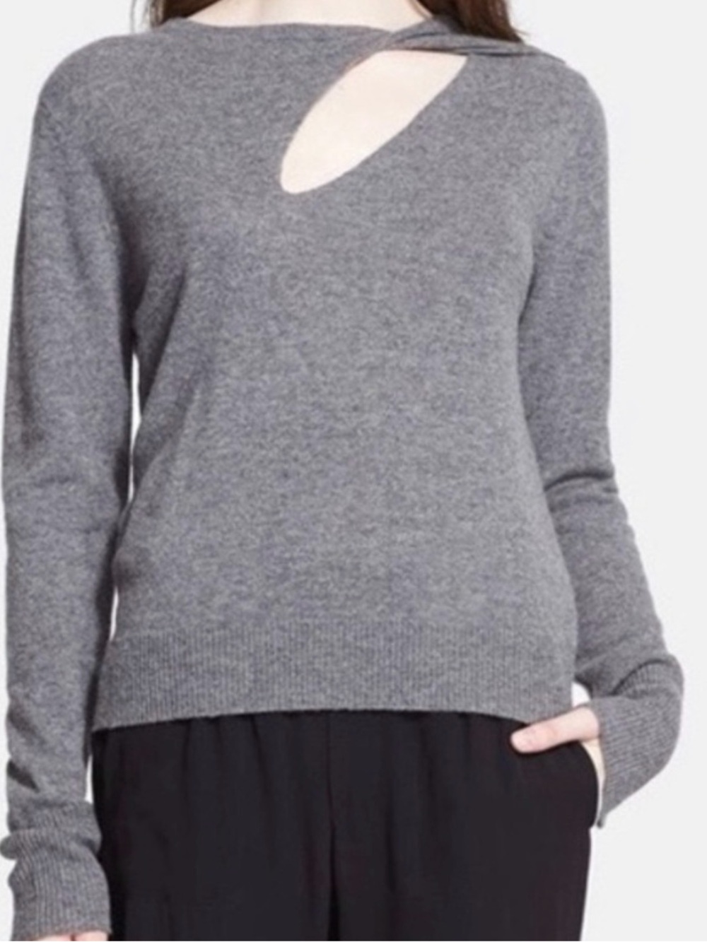 A.L.C. Gray Asymmetric twist Cutout Crewneck Sweater